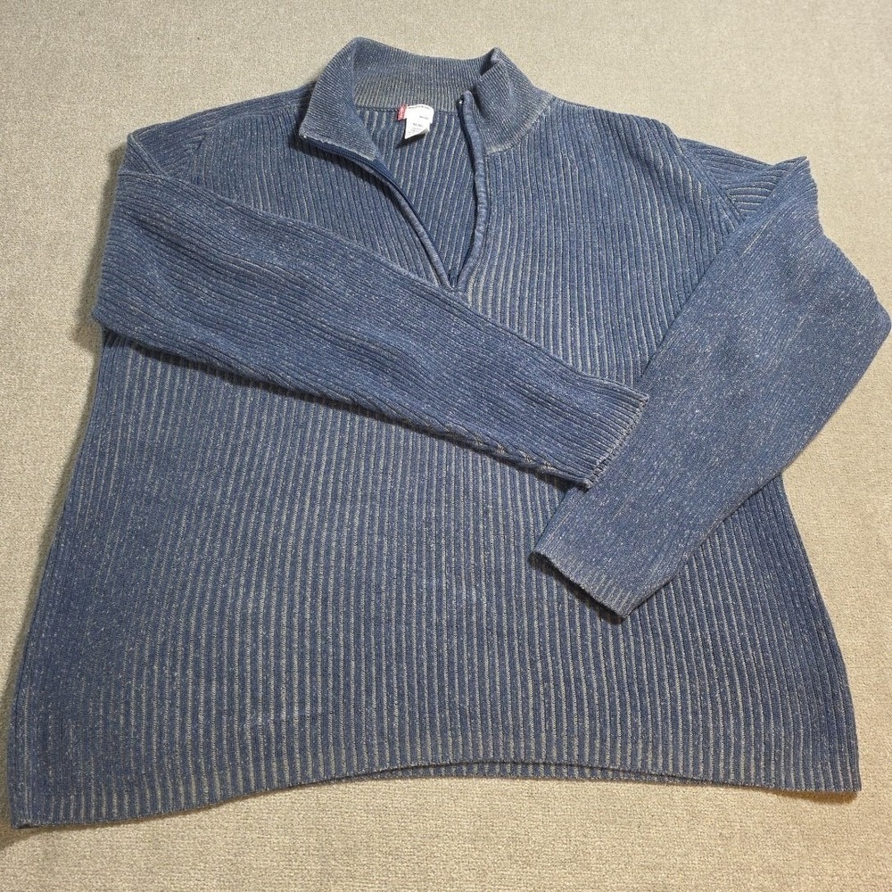 VTG 90s Levi Quarter Zip Sweater‎ Mens XL Blue Rust Ribbed Knit Cotton Pullover
